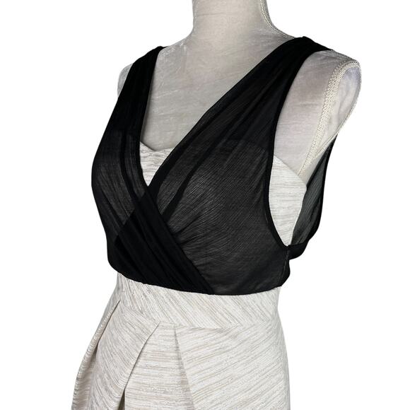 Max and Cleo Cocktail Dress Cream Black Sheer Overlay 8 Sleeveless - Picture 14 of 16